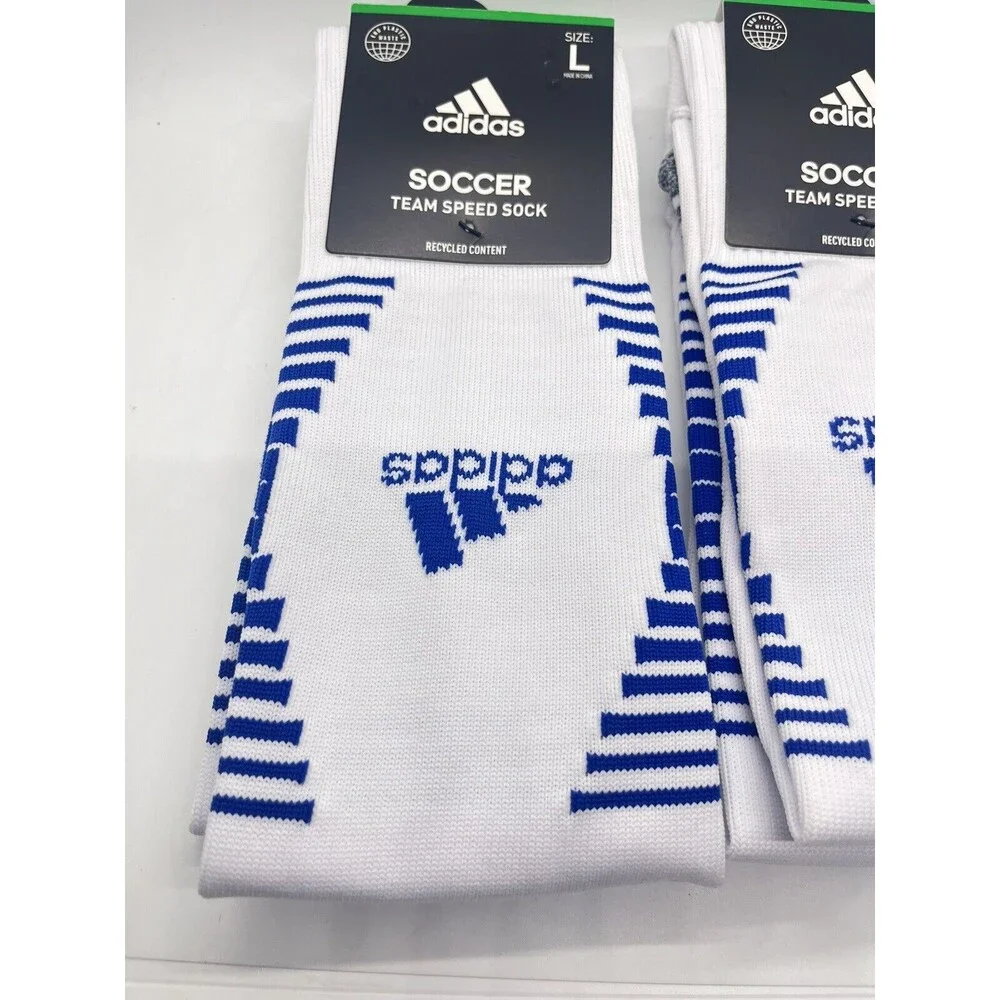 Adidas Lot Of 4 Team Speed Soccer Socks White/Blue Adult Large Unisex NWT